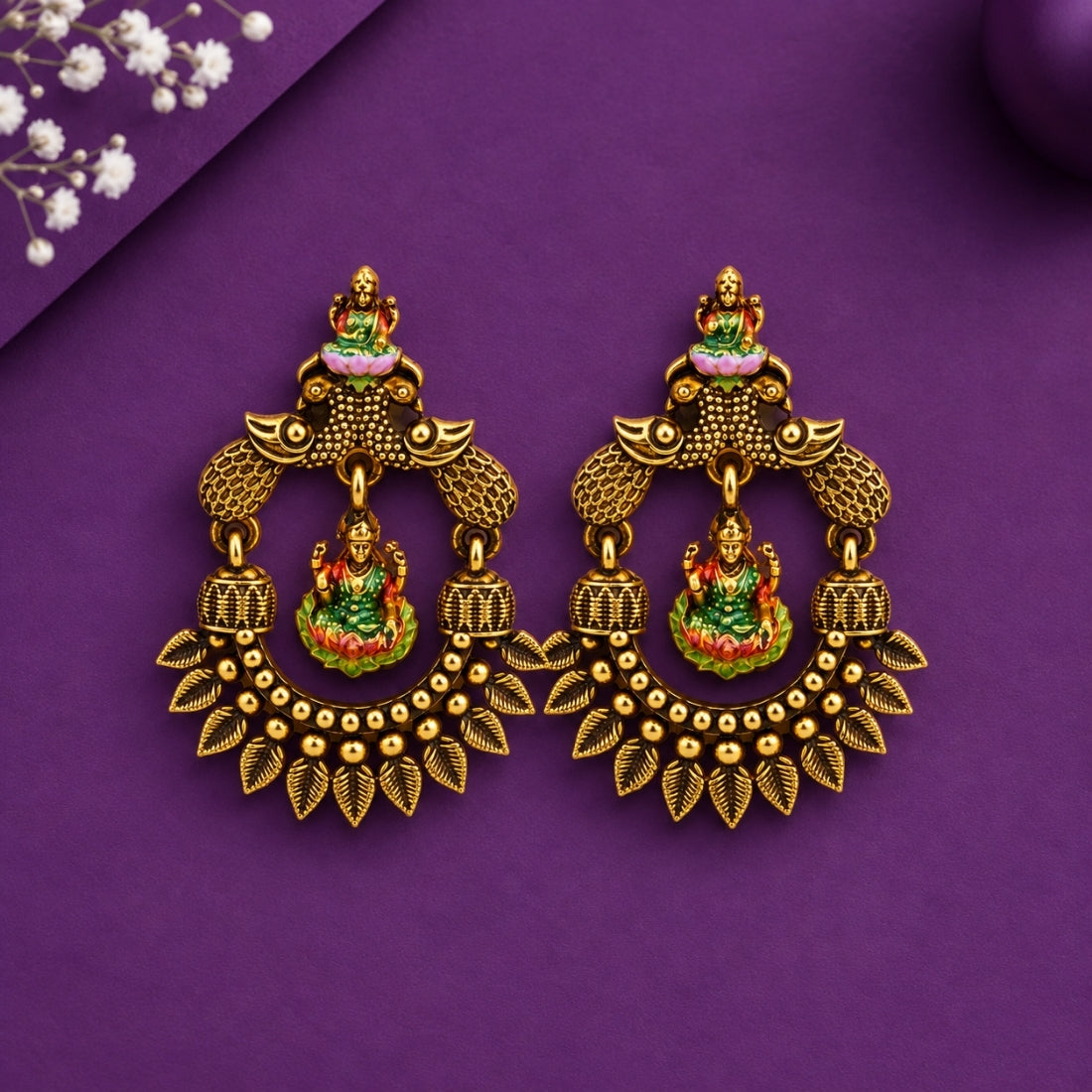 The Mayura Lakshmi 925 Silver Antique Gold Plated Earrings