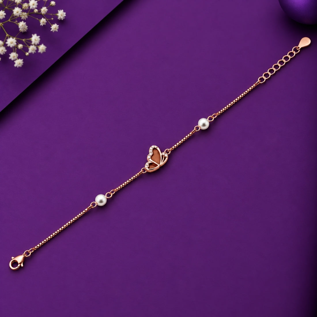 The Coral Monarch – 925 Rose Gold Orange Enamel Butterfly Bracelet