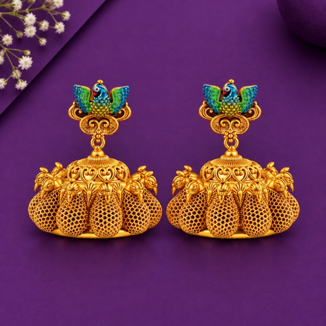 The Mayur Enamel Mesh Heritage Jhumkas