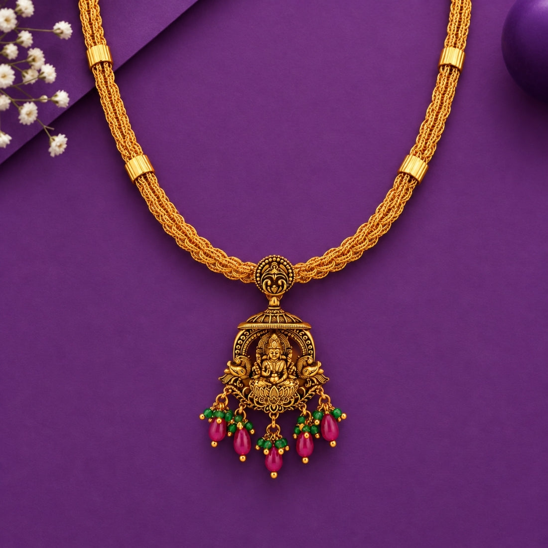 The Royal Lakshmi Mandapam Beaded Temple Necklace