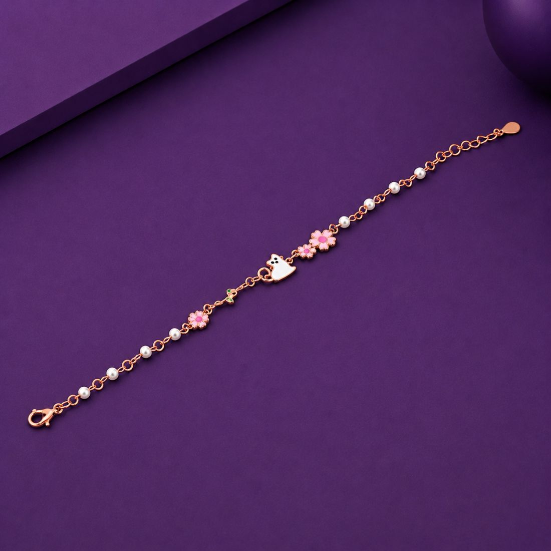 Floral Kitty Pearl 925 Silver Bracelet