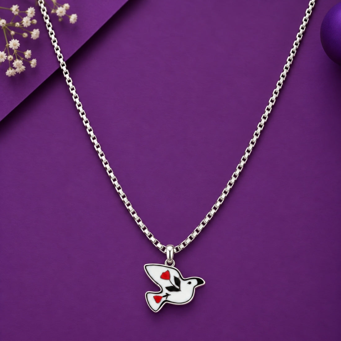 Serene Dove & Rose Enamel Chain with Pendant