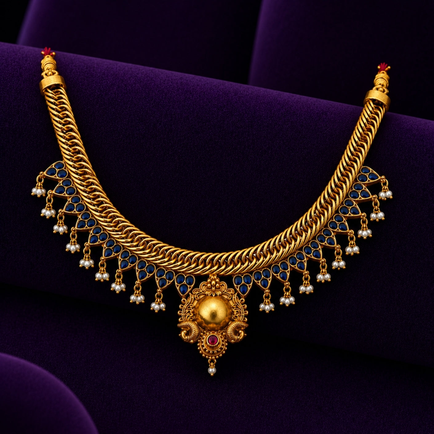 The Charumathi Nakshi Goba 925 Silver Gold Plated Necklace