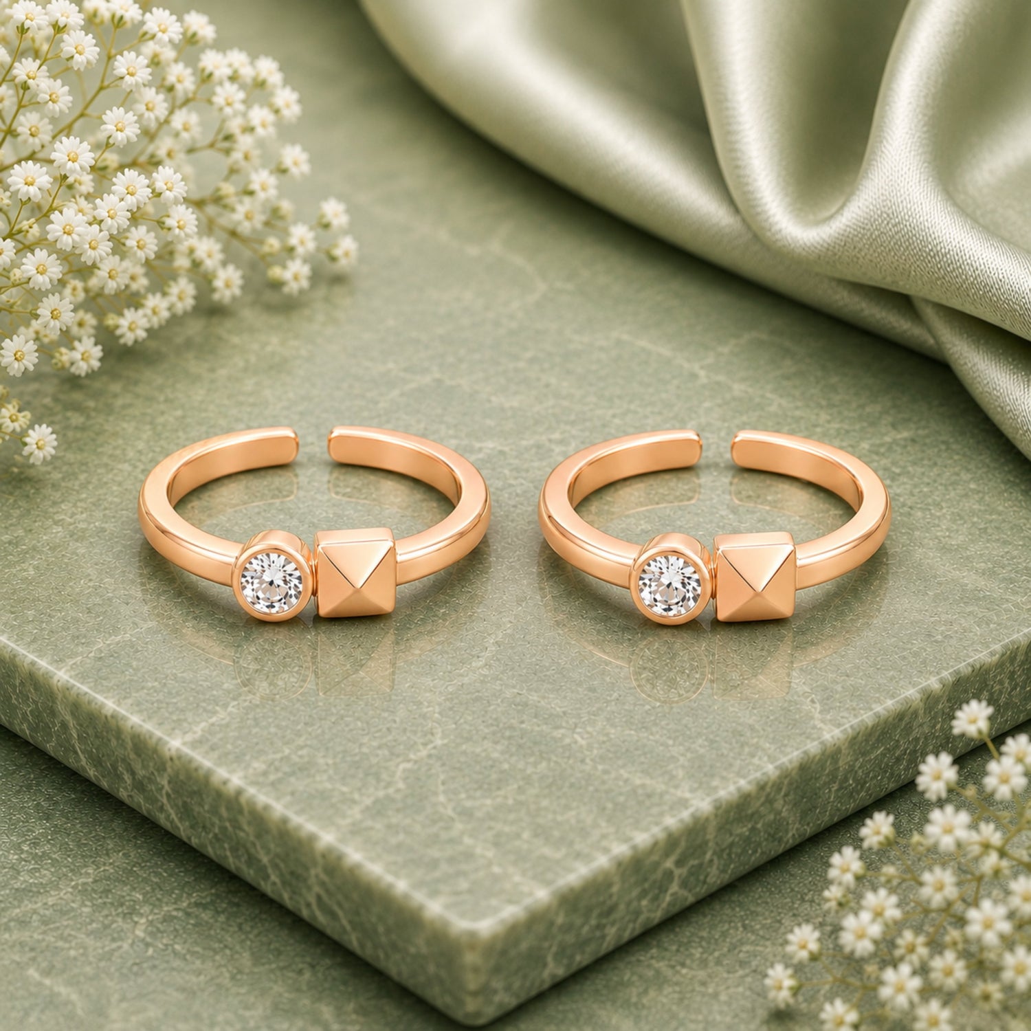 Geometric Harmony Studded Rose Gold Adjustable Toe Rings