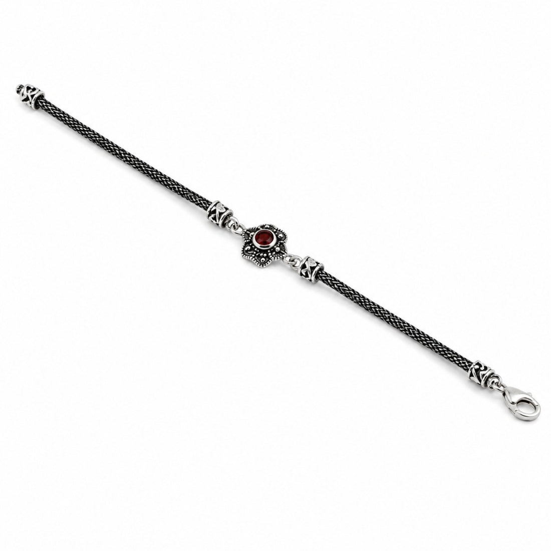 Vintage Oxidized 925 Silver Rosette Mesh Bracelet