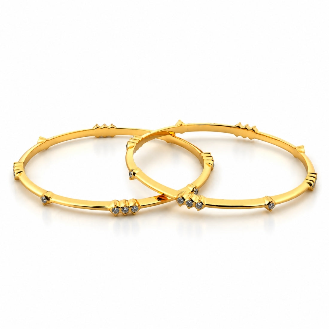 The Regal Bar & Crest Triple-Stone Bangles (Set of 2 in 925 Sterling Silver with Premium 24K Gold Polish)