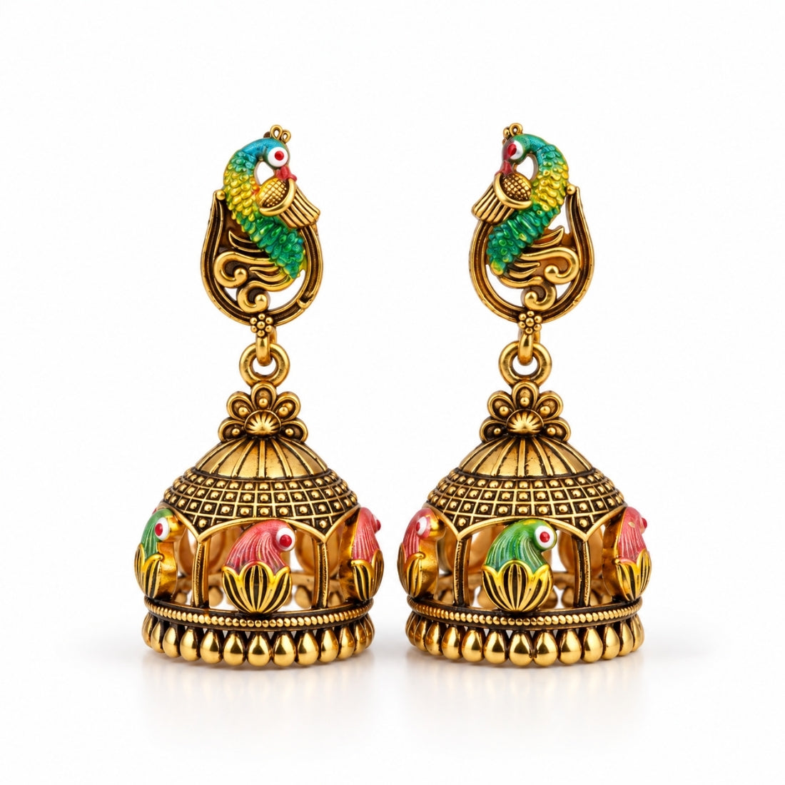 The Royal Mayura Carousel Antique 925 Sterling Silver Jhumkas