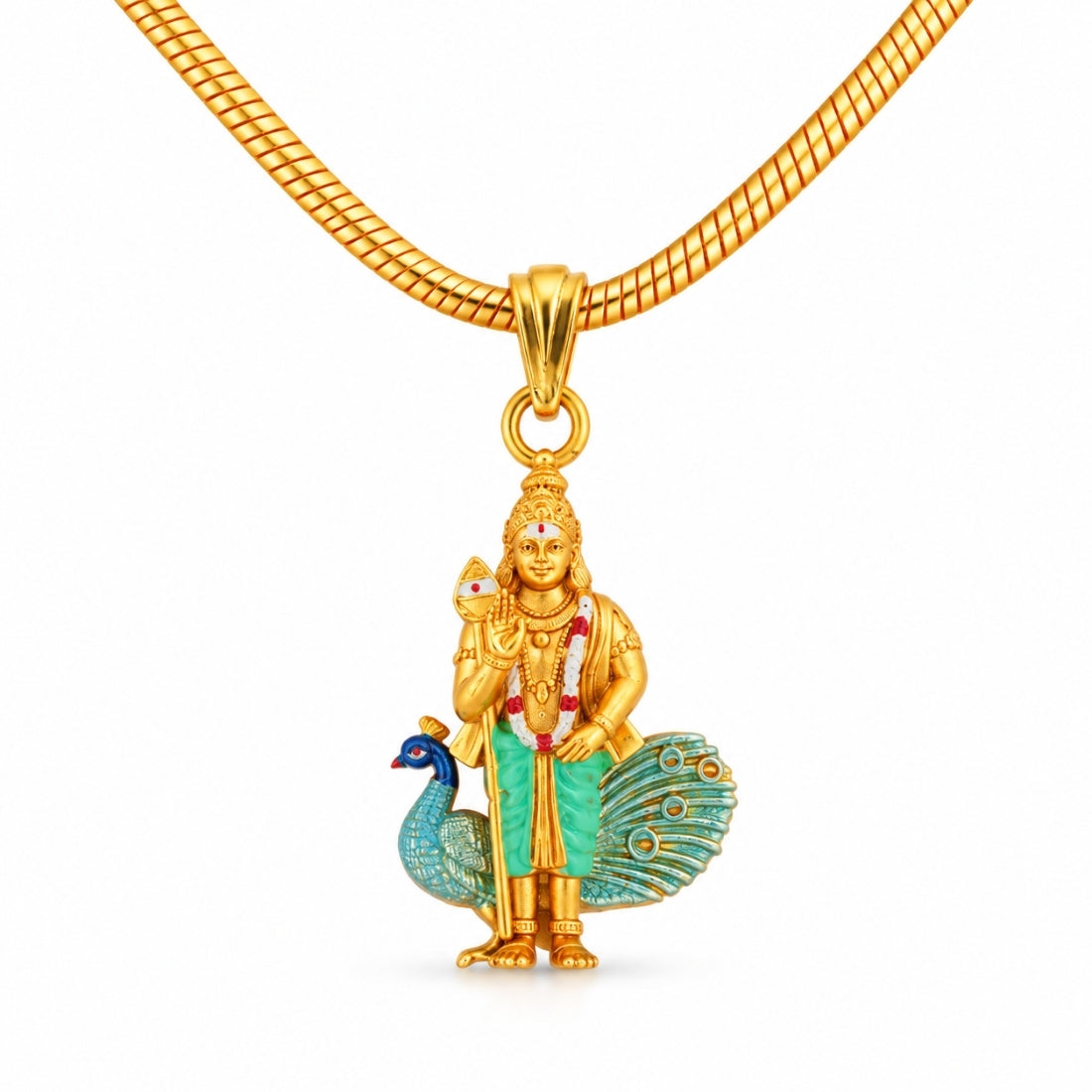 The Lord Murugan Mayura 925 Silver Gold Plated Figurine Pendant