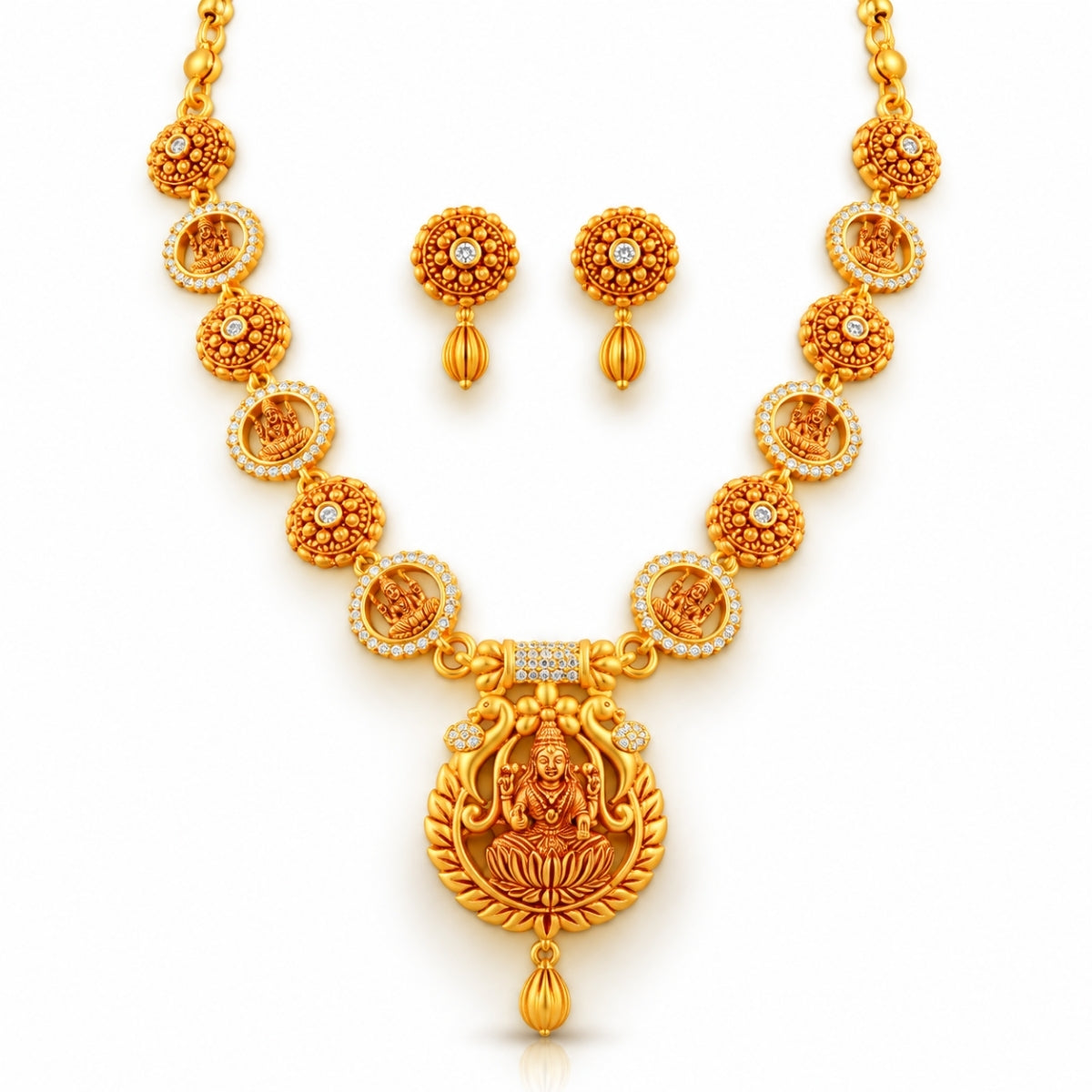 Divine Lakshmi Medallion Heritage 925 Silver Necklace Set