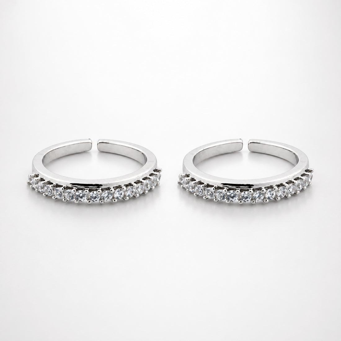 Shimmering Half-Eternity Adjustable Silver Toe Rings