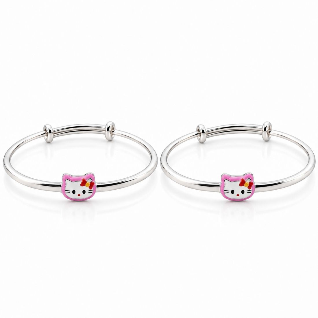 The Whimsical Kitty Enamel 925 Silver Kada set