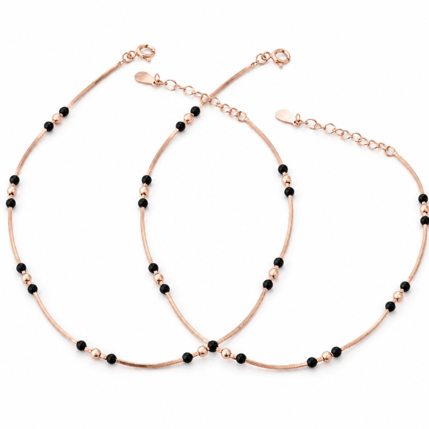 Nazaria Classic Black Bead 925 Silver Anklet