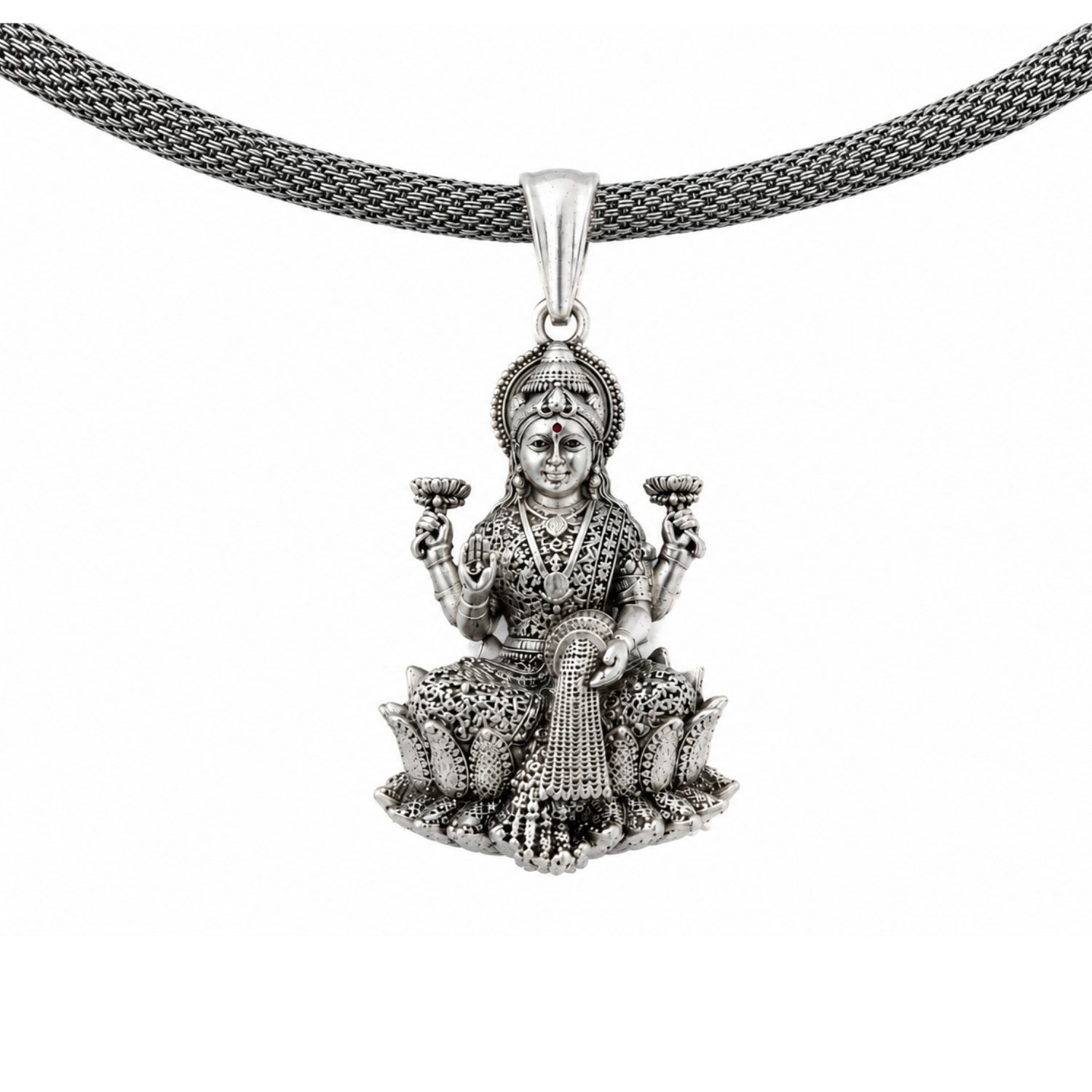 The 925 Sterling Silver Goddess Lakshmi Lotus Throne Pendant