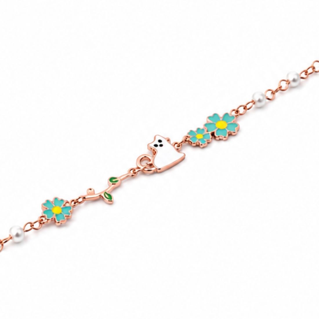 Mint Garden Kitty Pearl 925 Silver Bracelet