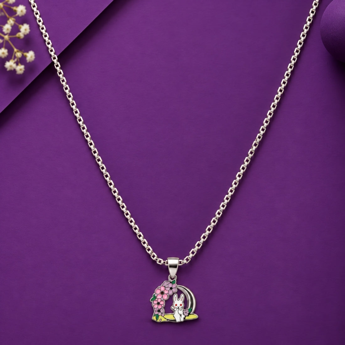Blossoming Moon Bunny 925 Silver Chain