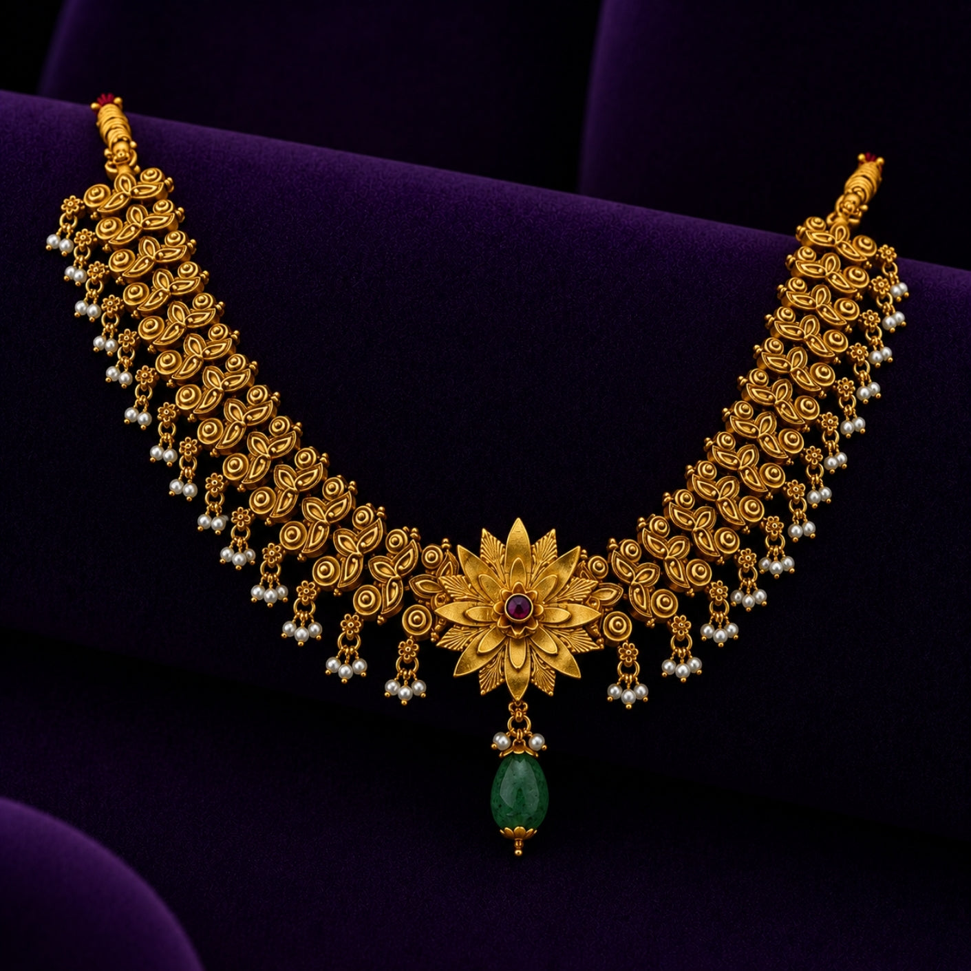 Lotus Bloom Antique  925 Silver Gold Plated Necklace