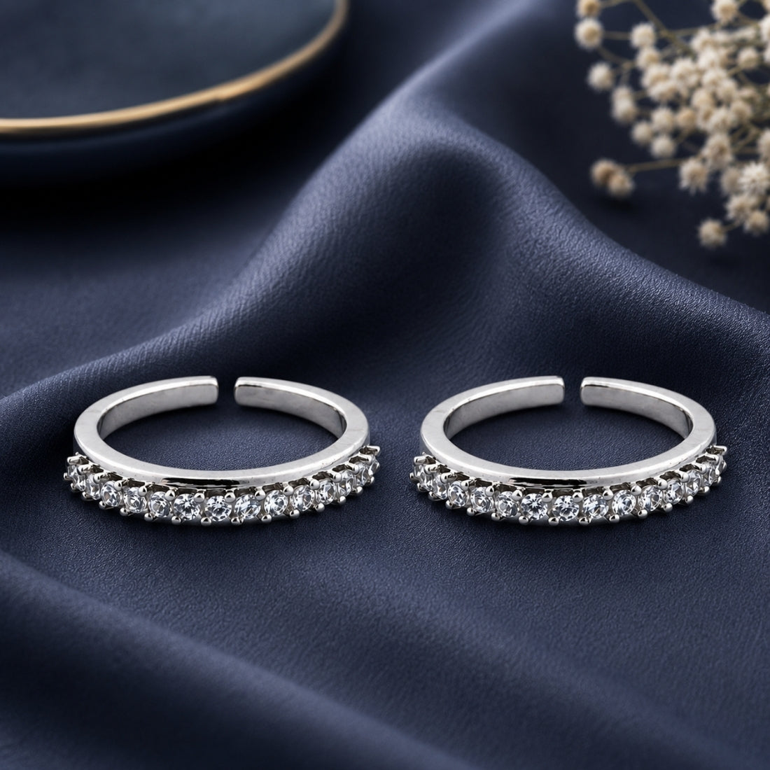Shimmering Half-Eternity Adjustable Silver Toe Rings