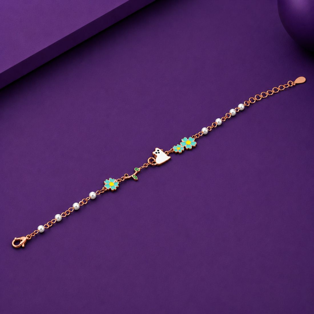 Mint Garden Kitty Pearl 925 Silver Bracelet