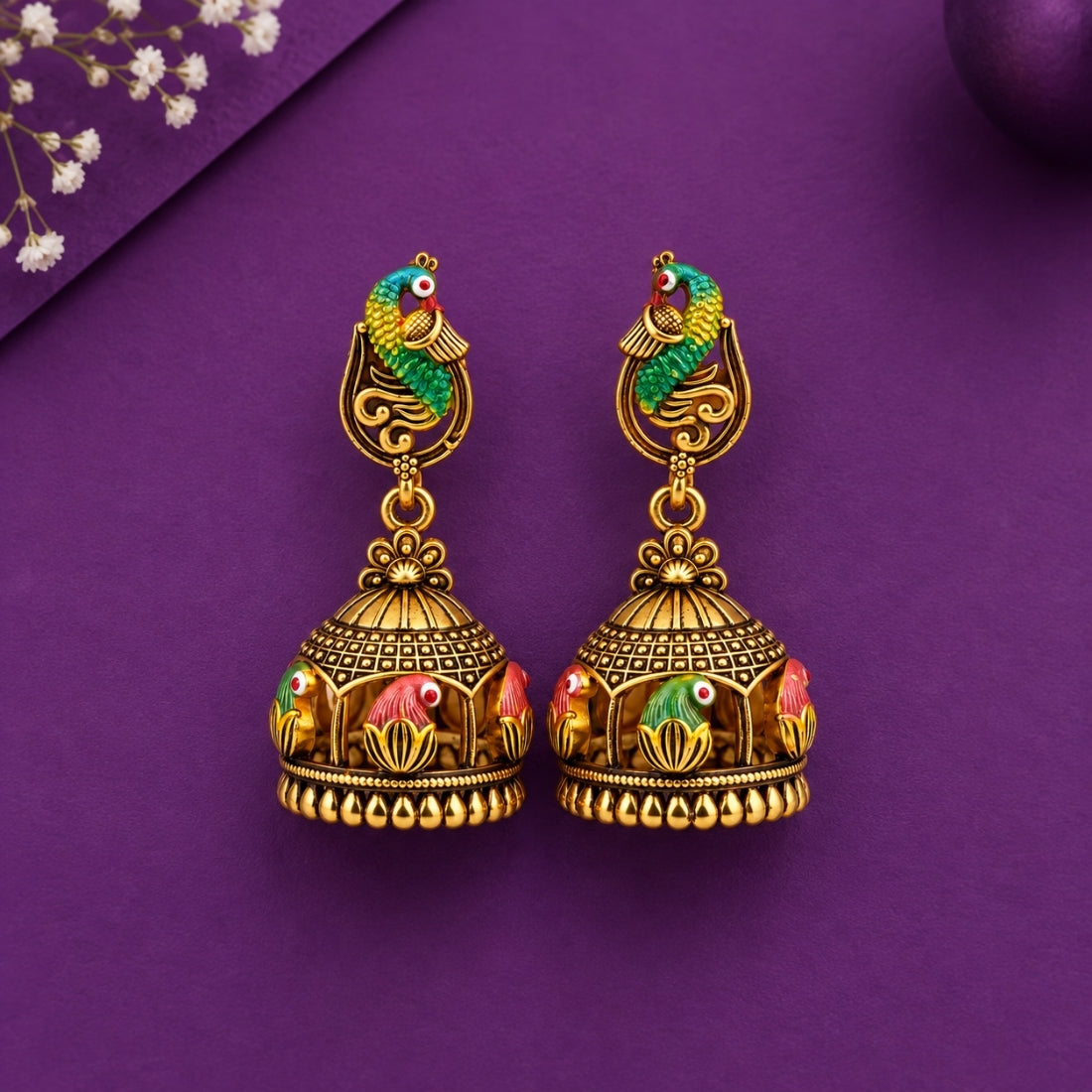 The Royal Mayura Carousel Antique 925 Sterling Silver Jhumkas