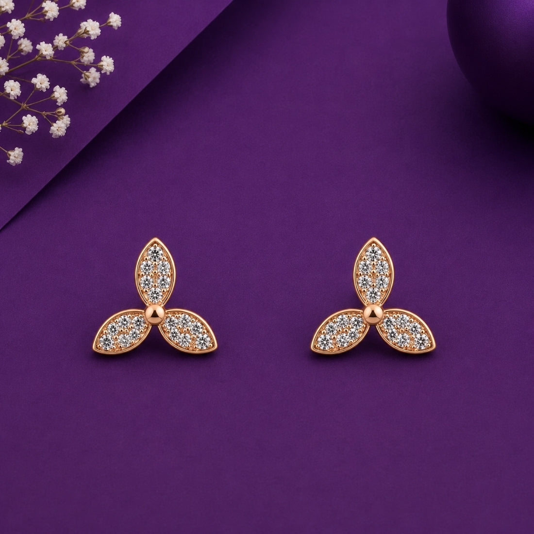 Rose Gold Pavé Marquise Petal Stud Earrings