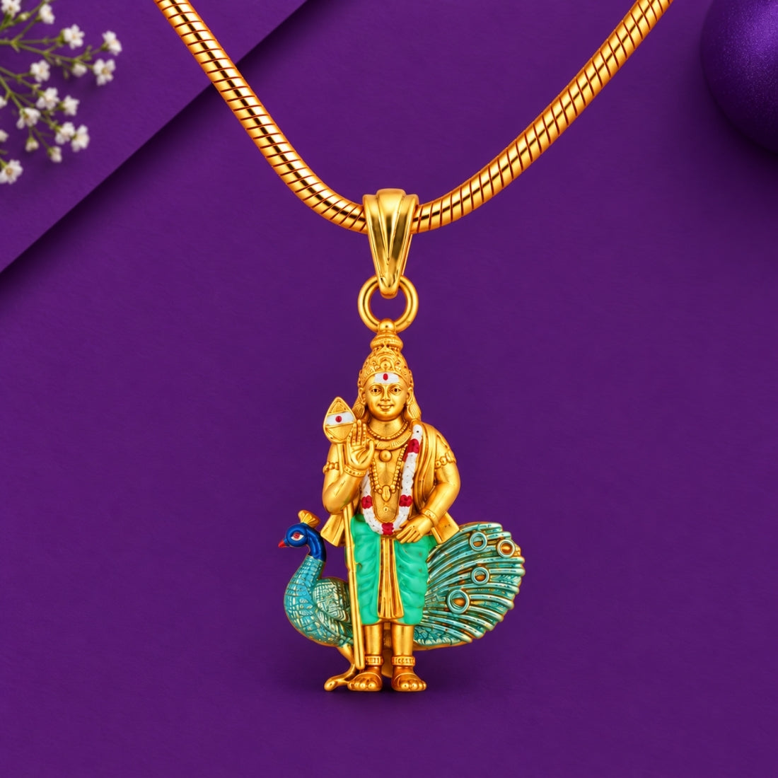 The Lord Murugan Mayura 925 Silver Gold Plated Figurine Pendant