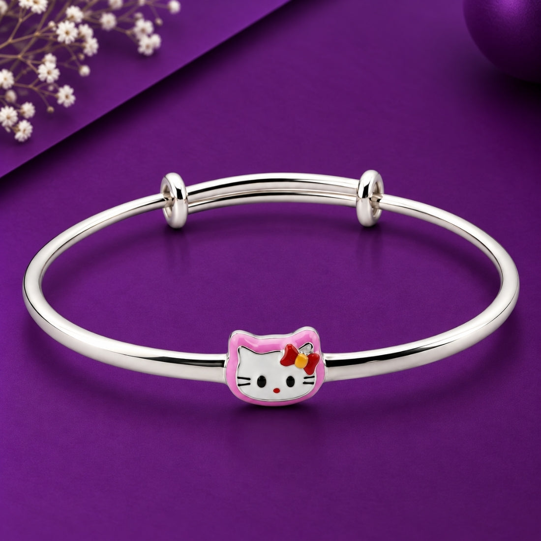 The Whimsical Kitty Enamel 925 Silver Kada set
