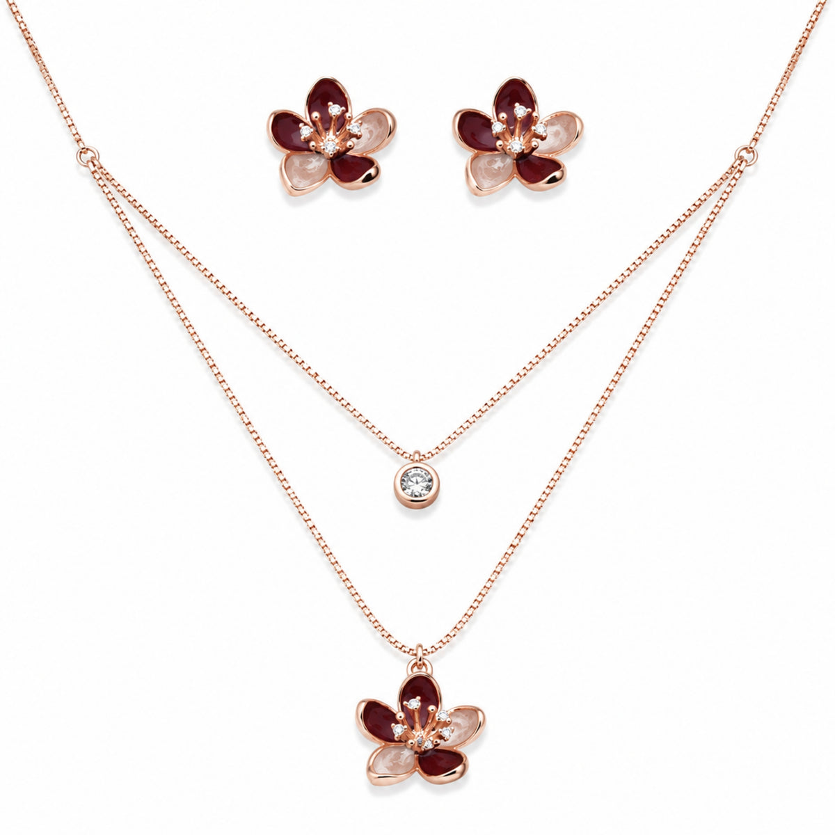 The Rose Gold Enamelled Blossom Tiered Necklace
