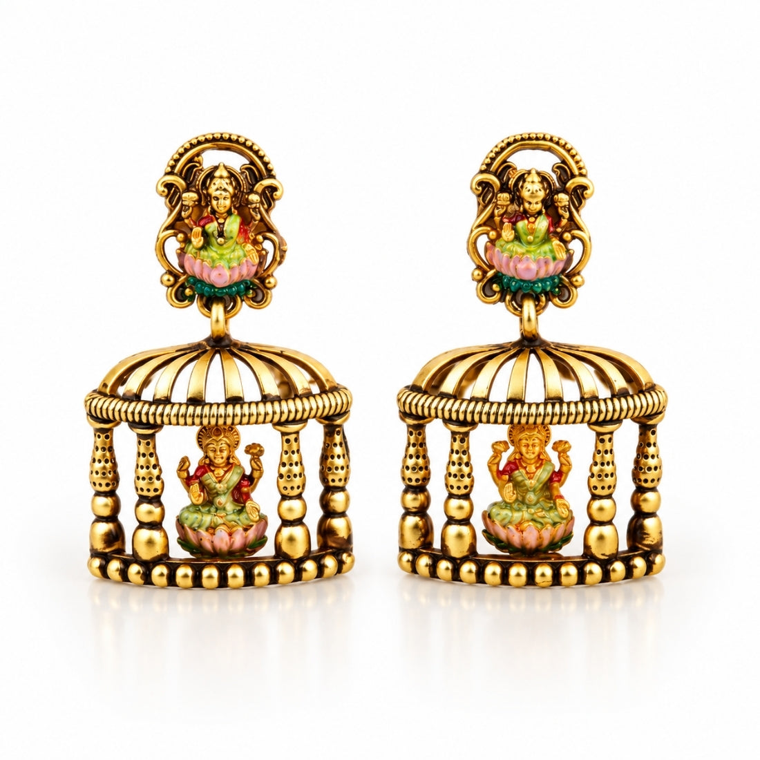 The Lakshmi Cage 925 Silver Antique Gold Jhumkas