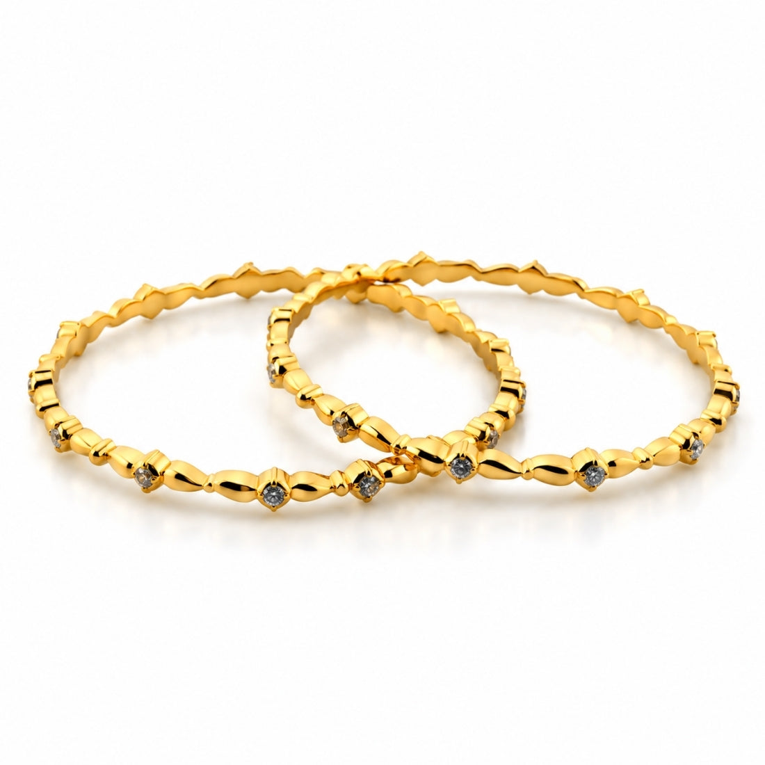 The Regal Marquise Wave Solitaire Bangles (Set of 2 in 925 Sterling Silver with Premium 24K Gold Polish)