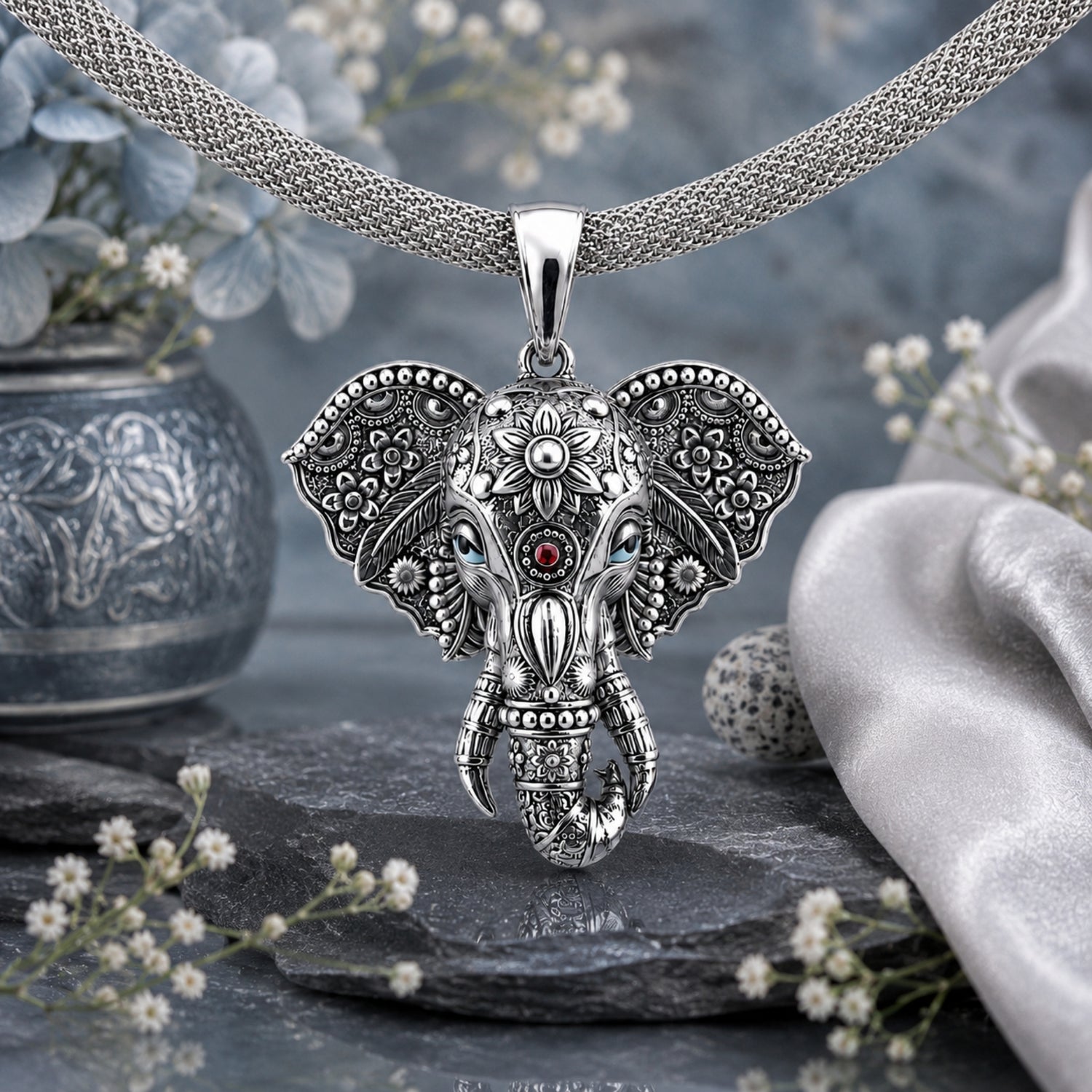 The 925 Silver Airavata Royal Elephant Statement Pendant