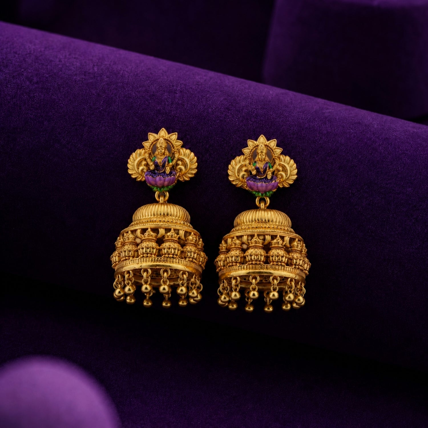 The Gajalakshmi Dome Gold Polish 925 Silver Jhumka