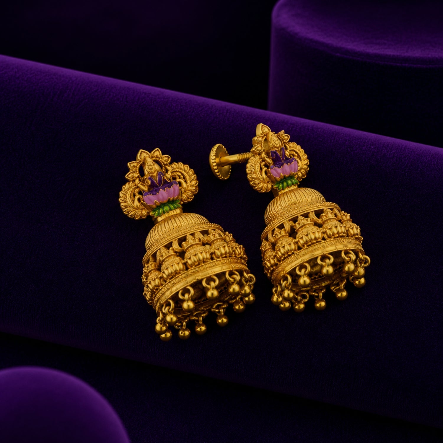 The Gajalakshmi Dome Gold Polish 925 Silver Jhumka