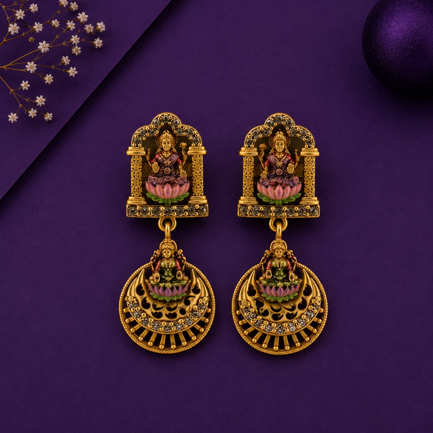 The Devika Lakshmi Chandrabali Drops (Gold-Plated 925 Sterling Silver)