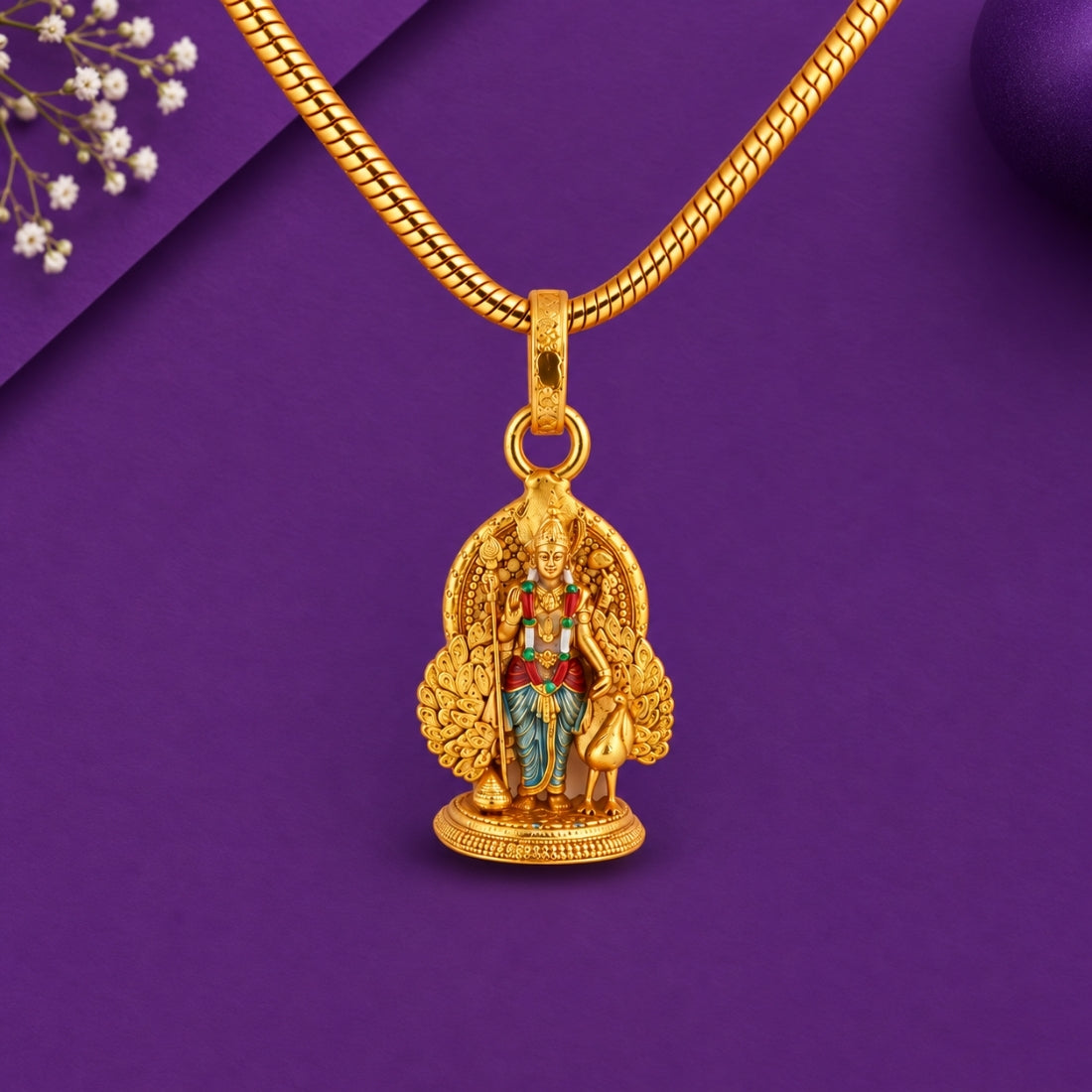 The Murugan Devasena 925 Silver Gold Plated Figurine Pendant