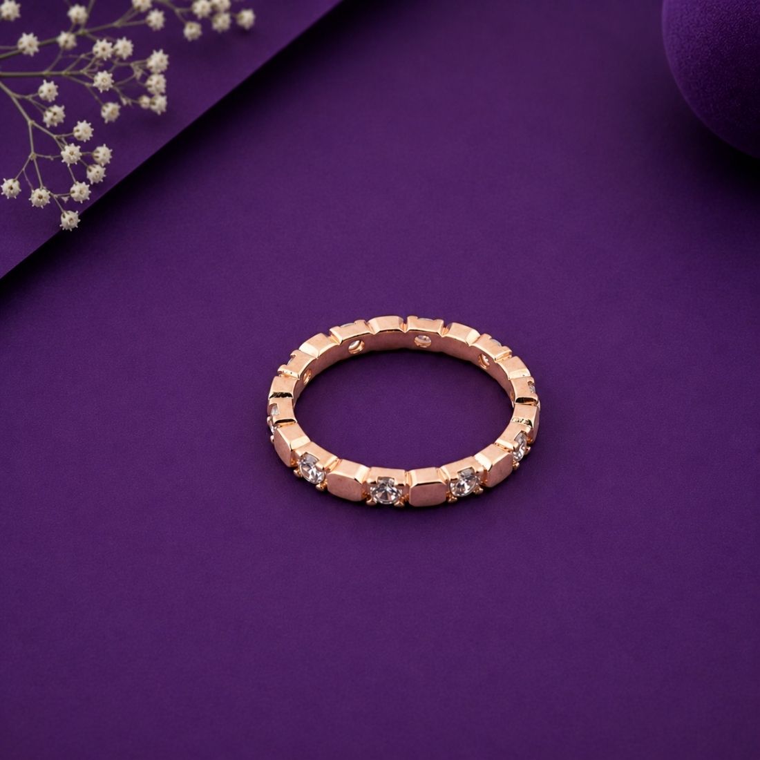 Rose Gold Plated Geometric Station 925 Silver Band