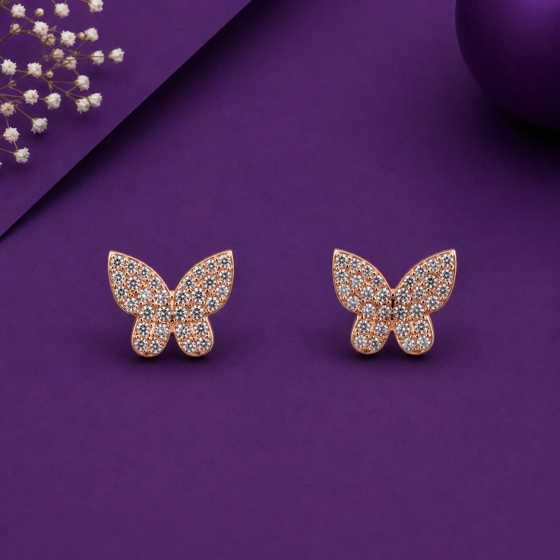 Rose Gold Pavé Sparkling Butterfly Stud Earrings