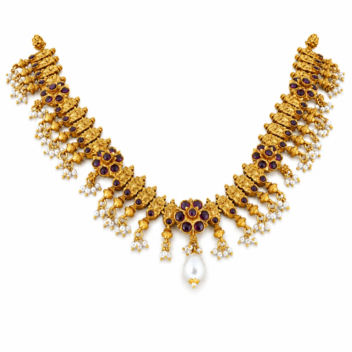 Ananya Antique Gold Kemp & Pearl Droplet Choker