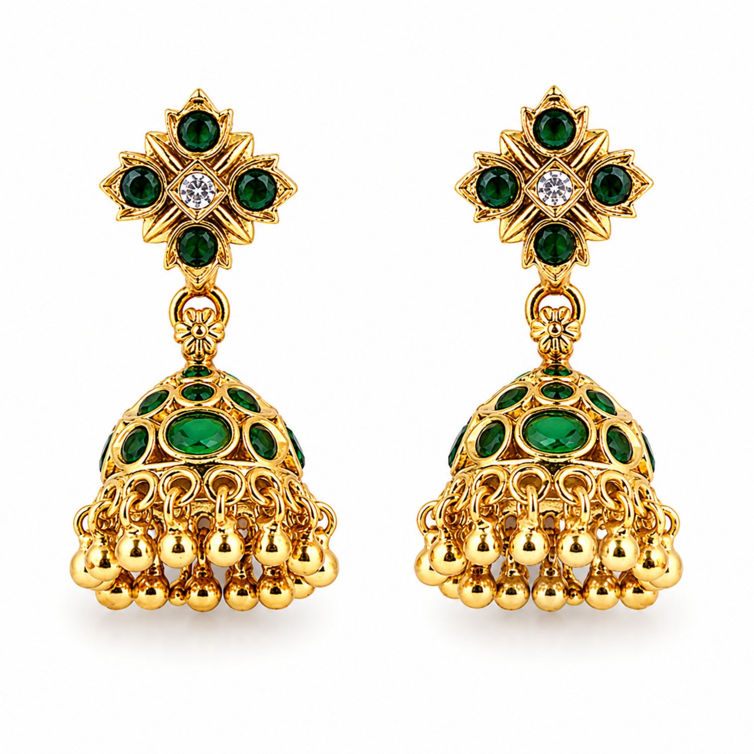 The Aadya Emerald Diamond Jhumka – 925 Sterling Silver