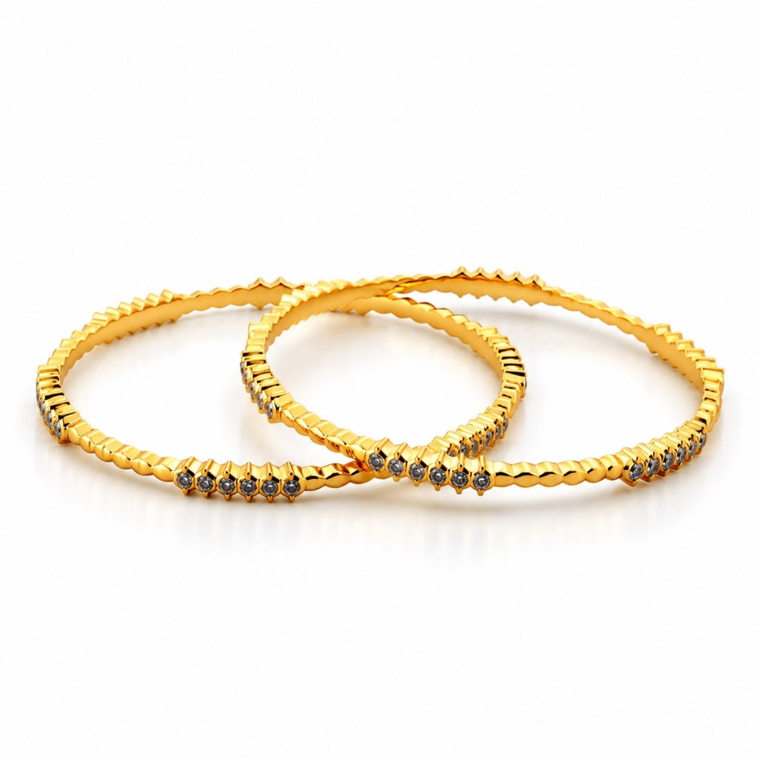 The Imperial Faceted Ribbon Five-Stone Bangles (Set of 2 in 925 Sterling Silver with Premium 24K Gold Polish)