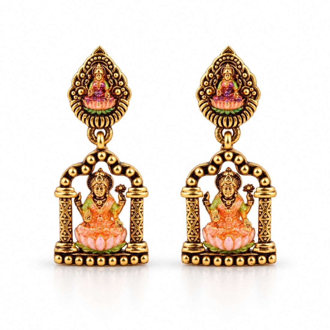 The Lakshmi Mantapa 925 Silver Antique Gold Plated Earrings