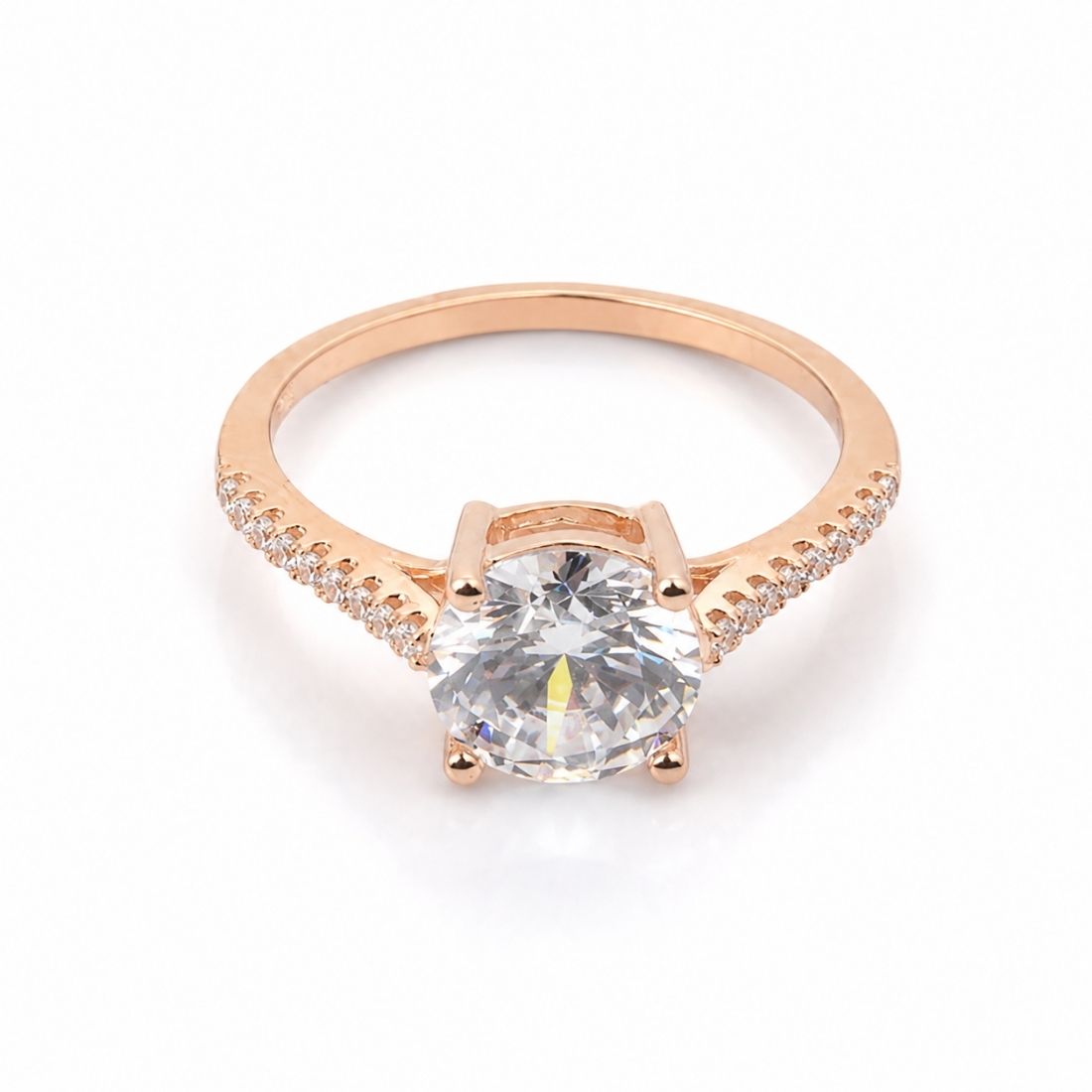 Rose Gold Plated Round Solitaire Cathedral 925 Silver Ring