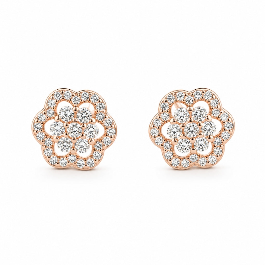 Rose Gold Pavé Blossom Halo Stud Earrings