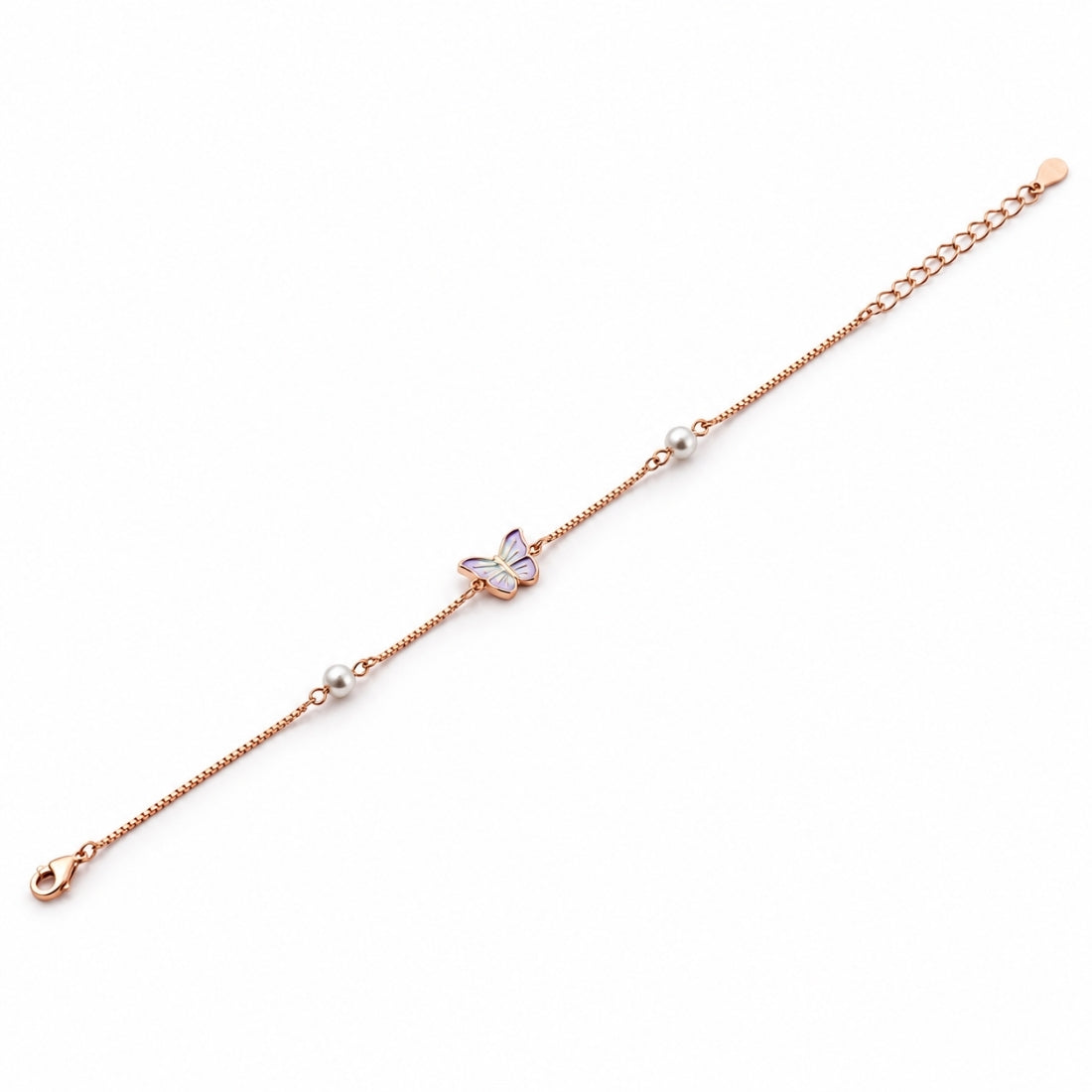 The Ethereal Flutter – 925 Rose Gold Pearl & Butterfly Bracelet