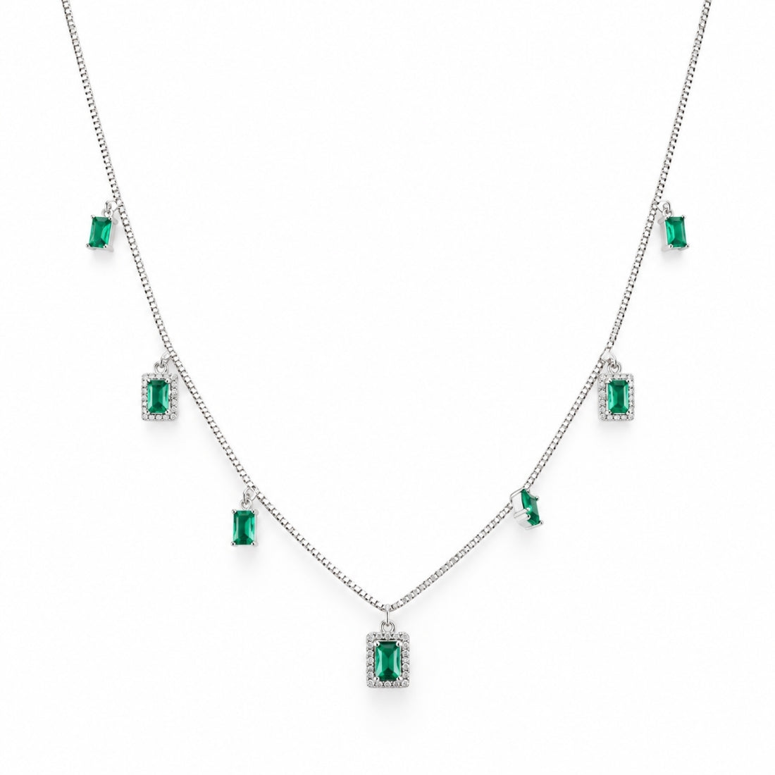 The Regal Emerald Radiant Station 925 Silver Chain