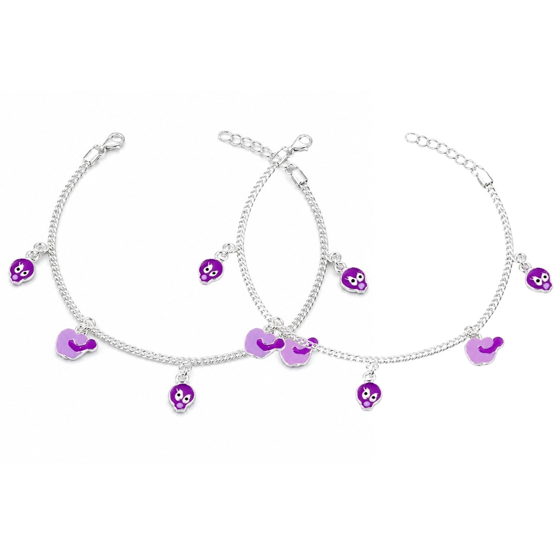 Violet Whimsy 925 Silver Kids Bird Anklet Pair