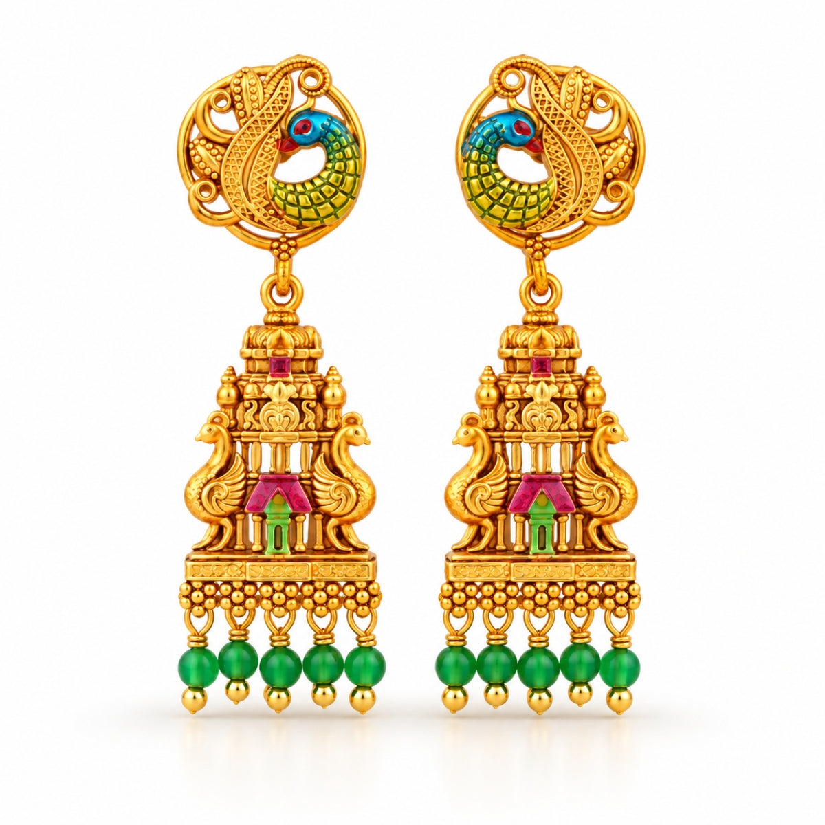 The Mayura Gopuram 925 Silver Gold Plated Drops