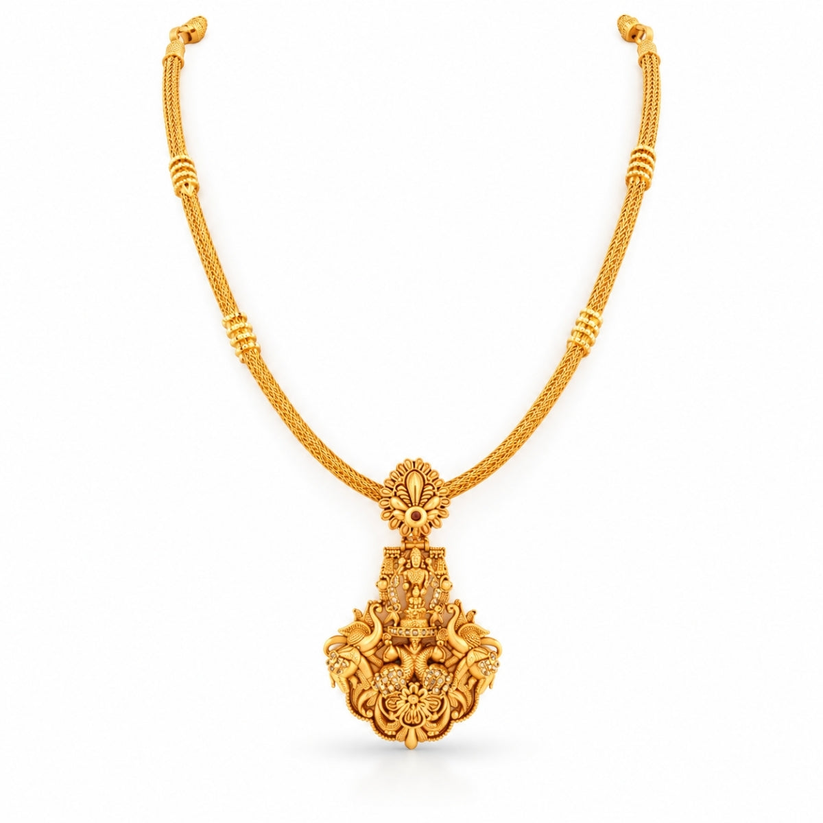 The Gaja Lakshmi Prabhavali Nakkasi 925 Gold Plated Silver Necklace