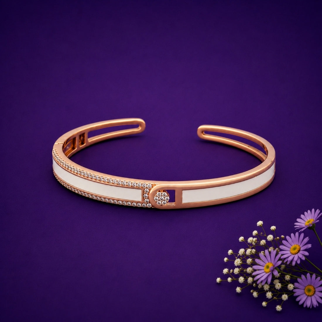 Rose Gold & White Enamel Sleek 925 Silver Kada