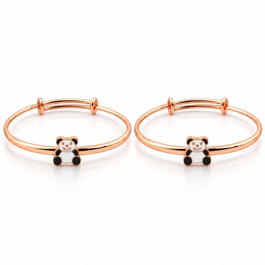 Playful Panda Twin Set 925 Sterling Silver Adjustable Kids Kadas set (Rose Gold Finish)