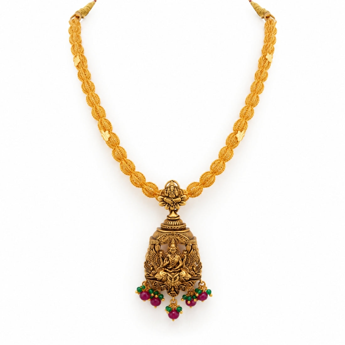 22K Gold Plated 925 Silver Goddess Lakshmi Temple Necklace